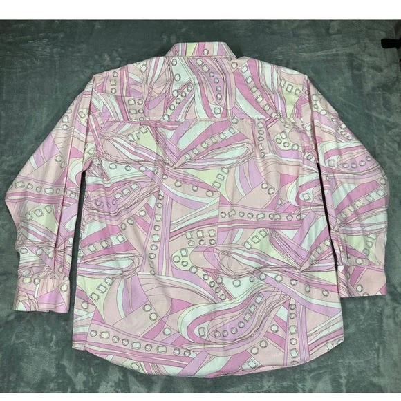 Sean John Mens XL Pink Abstract Geometric Print ButtonDown Shirt Long Sleeve Y2K - Picture 3 of 5